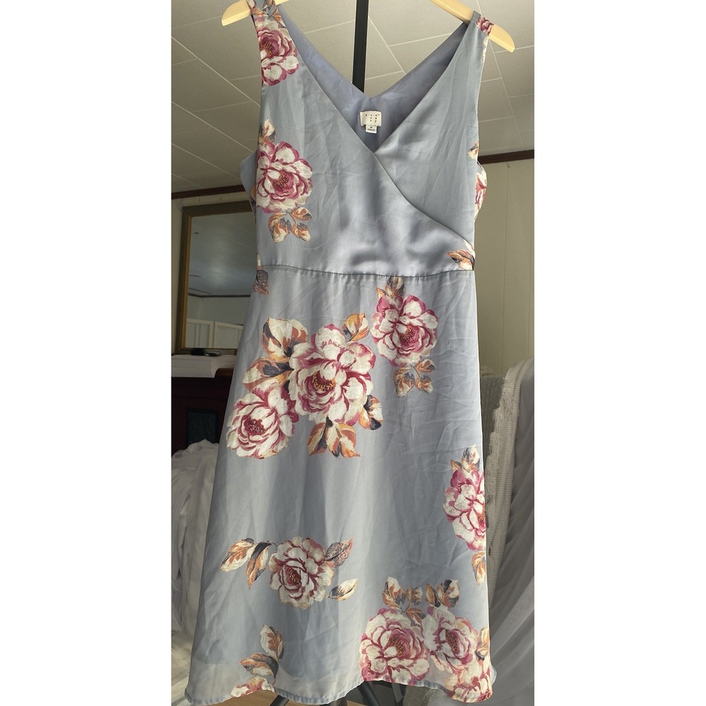 A.N.D Women's Medium Grey Blue Floral Layered Dress